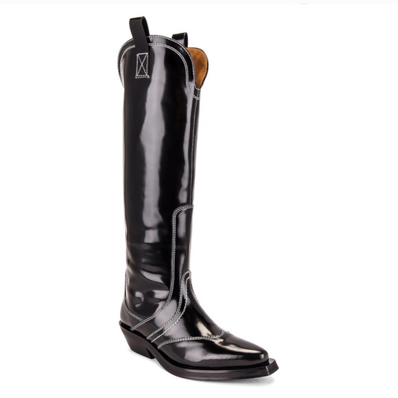 NEW Ganni black knee high cowboy boots - Picture 1 of 10